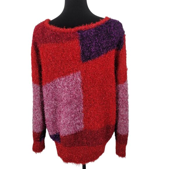 New York and Company Top Womens XL Metallic Eyelash Shimmer Knit Colorblock - Picture 8 of 15